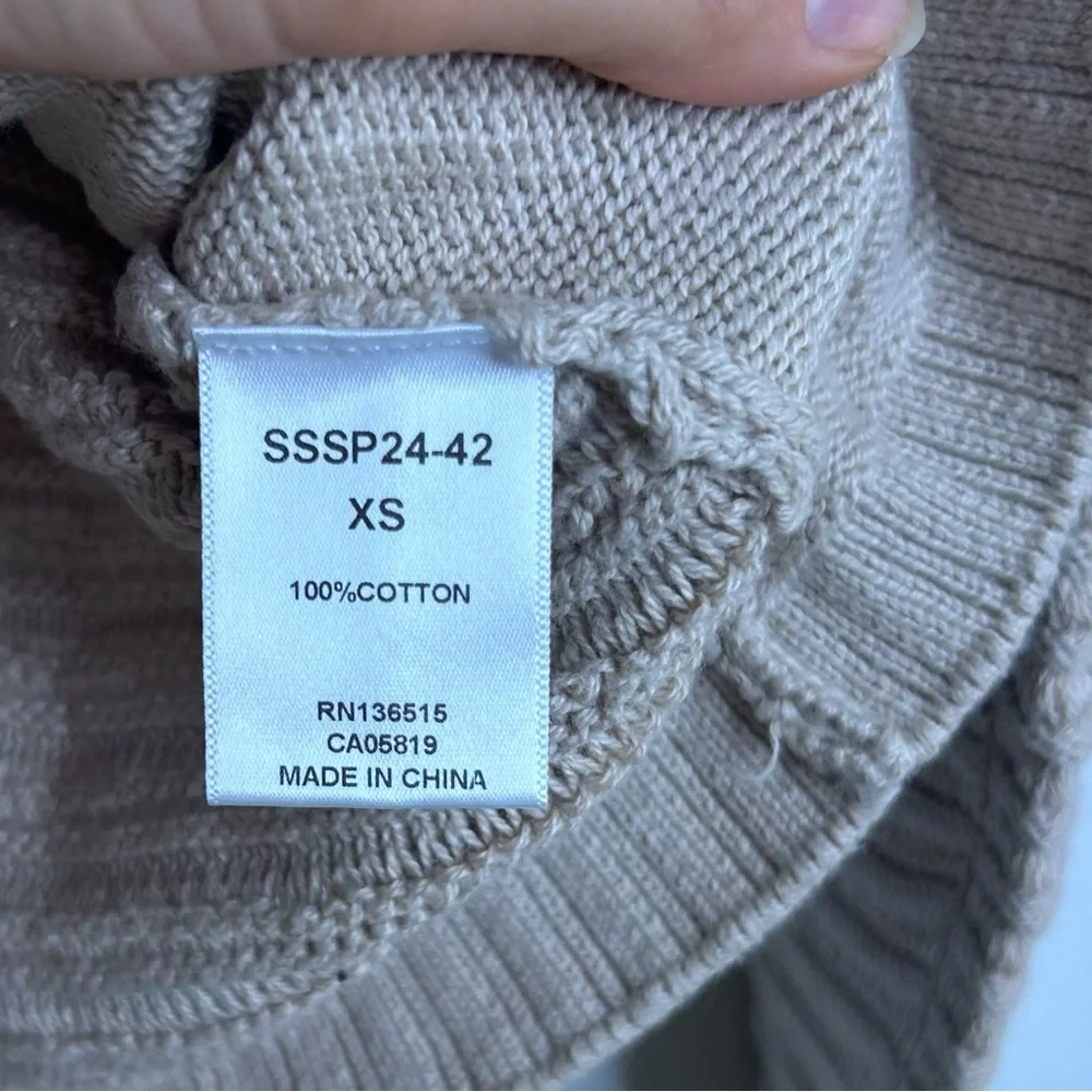 NWT 100% Cotton Tan Textured Pullover Sweater Stitches & Stripes Size XS